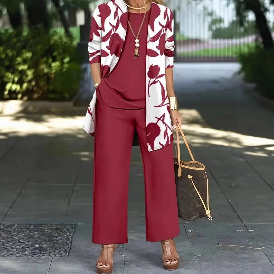 Women's three-piece casual suit with coat, vest, and trousers in Japanese-Korean style