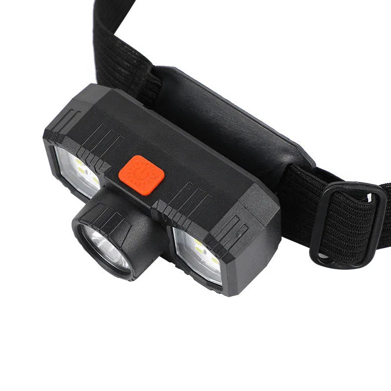 White USB rechargeable headlamp with adjustable headband and integrated LED light.