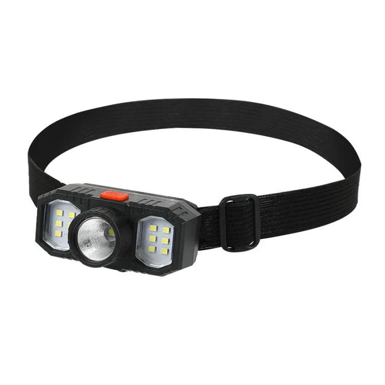 White USB rechargeable headlamp with adjustable headband and integrated LED light.
