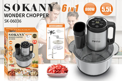 Stainless steel meat grinder with 5-10 litre capacity in 06036 colour for baby food and vegetable processing