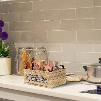 Wooden kitchen tableware storage box with grid compartments measuring 23x16.8x10cm