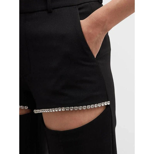 High-waist trousers with spliced diamond detailing, offering a sophisticated and versatile design