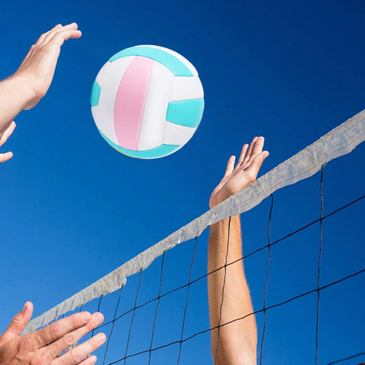 Premium indoor and outdoor volleyball in a striking blue and yellow design, featuring superior PU leather and rubber construction for exceptional durability and performance.