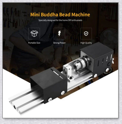 A compact Mini Woodworking Lathe with comprehensive accessories, perfect for crafting intricate wood projects
