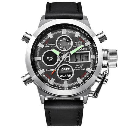 Men's belt LED electronic sports watch with luminous display, alarm, chronograph, and world time functions