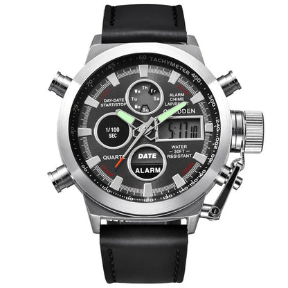 Men's belt LED electronic sports watch with luminous display, alarm, chronograph, and world time functions