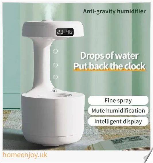Bedroom anti-gravity humidifier with backflow water droplets, LED display, and ambient lighting for soothing home environments