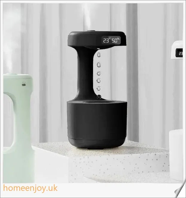 Bedroom anti-gravity humidifier with backflow water droplets, LED display, and ambient lighting for soothing home environments