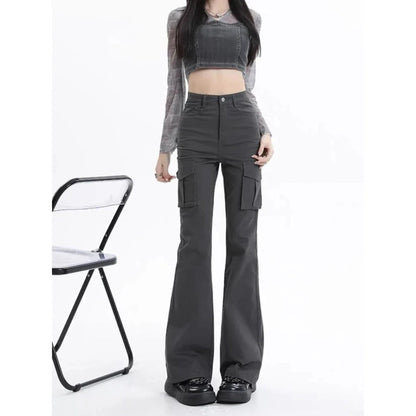 High Waist Slim Chic Cargo Jeans for Women, featuring a sleek silhouette and practical design details