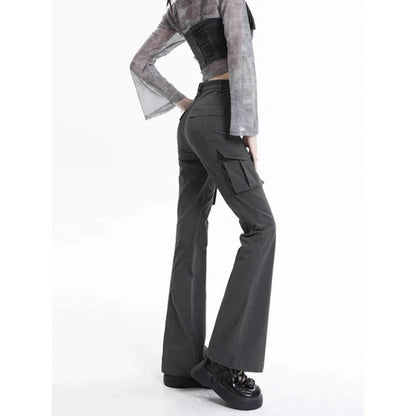 High Waist Slim Chic Cargo Jeans for Women, featuring a sleek silhouette and practical design details