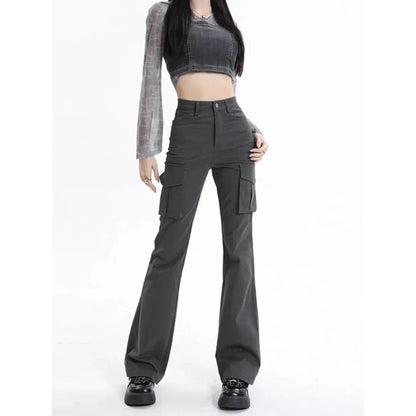 High Waist Slim Chic Cargo Jeans for Women, featuring a sleek silhouette and practical design details