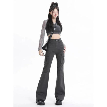 High Waist Slim Chic Cargo Jeans for Women, featuring a sleek silhouette and practical design details