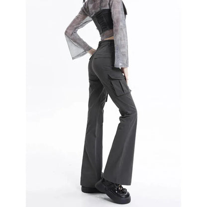 High Waist Slim Chic Cargo Jeans for Women, featuring a sleek silhouette and practical design details