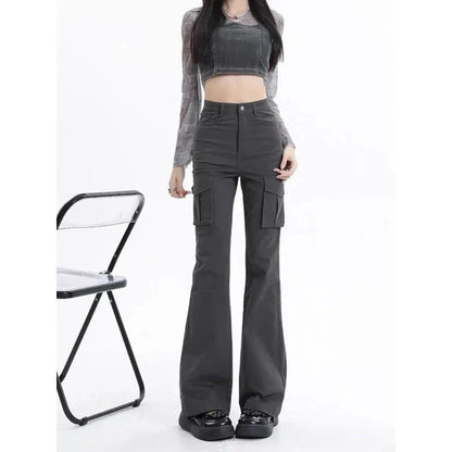High Waist Slim Chic Cargo Jeans for Women, featuring a sleek silhouette and practical design details
