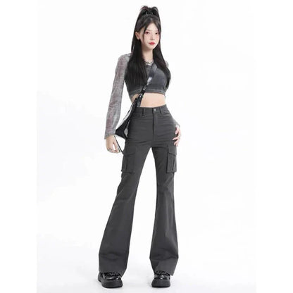 High Waist Slim Chic Cargo Jeans for Women, featuring a sleek silhouette and practical design details