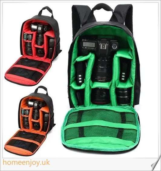 Backpack Camera Bag with DSLR camera compartment, made of durable Oxford cloth with waterproof and breathable features.