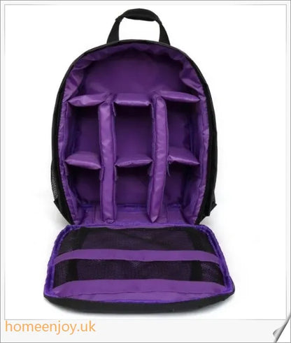 Backpack Camera Bag with DSLR camera compartment, made of durable Oxford cloth with waterproof and breathable features.