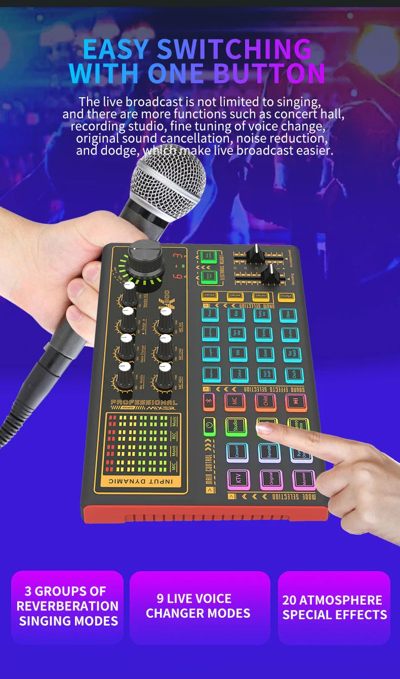 Voice Changer Live Board Sound Mixer with multiple audio effects for streaming, recording, and live performances
