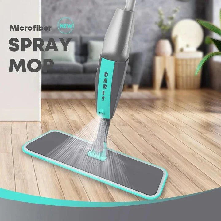 360 degree rotating microfiber floor mop with spray function for easy, eco-friendly cleaning on hardwood, tile, and other hard floor surfaces.