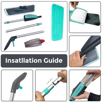 360 degree rotating microfiber floor mop with spray function for easy, eco-friendly cleaning on hardwood, tile, and other hard floor surfaces.