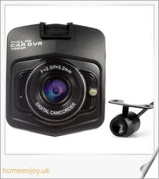 Front and rear dual car dash dashboard cam with 720p HD video recording, motion detection, and 150-degree wide-angle lens