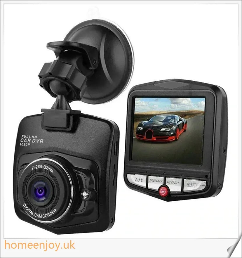 Front and rear dual car dash dashboard cam with 720p HD video recording, motion detection, and 150-degree wide-angle lens