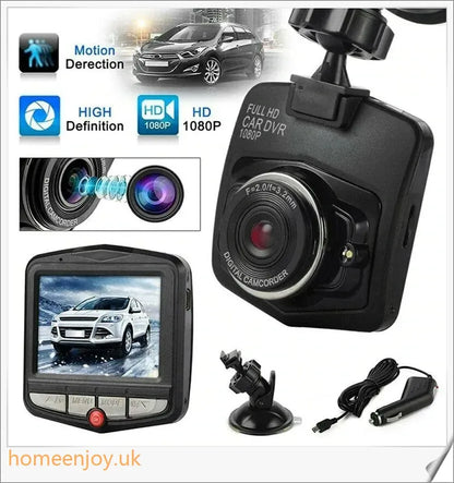 Front and rear dual car dash dashboard cam with 720p HD video recording, motion detection, and 150-degree wide-angle lens