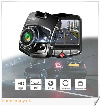 Front and rear dual car dash dashboard cam with 720p HD video recording, motion detection, and 150-degree wide-angle lens