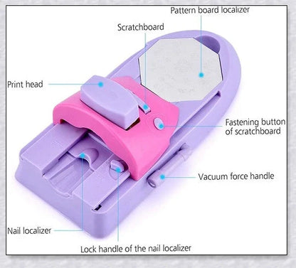 Insats Portable Nail Art Printer Machine with metal stamping plates, creating beautiful nail art designs