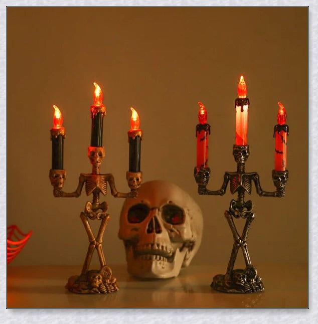 Skellight Halloween Skeleton Candlestick with LED Lights - Spooky, Elegant Decor for Halloween in the UK