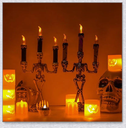 Skellight Halloween Skeleton Candlestick with LED Lights - Spooky, Elegant Decor for Halloween in the UK