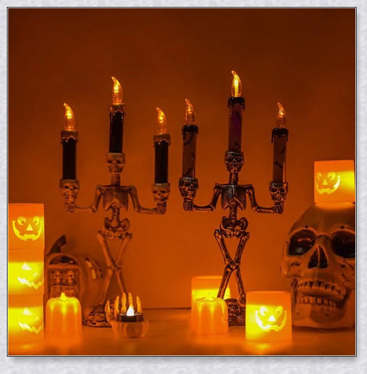 Skellight Halloween Skeleton Candlestick with LED Lights - Spooky, Elegant Decor for Halloween in the UK