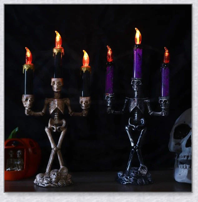 Skellight Halloween Skeleton Candlestick with LED Lights - Spooky, Elegant Decor for Halloween in the UK