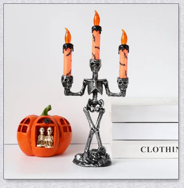 Skellight Halloween Skeleton Candlestick with LED Lights - Spooky, Elegant Decor for Halloween in the UK