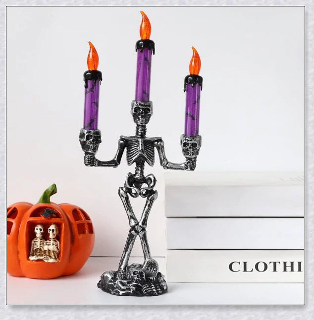 Skellight Halloween Skeleton Candlestick with LED Lights - Spooky, Elegant Decor for Halloween in the UK