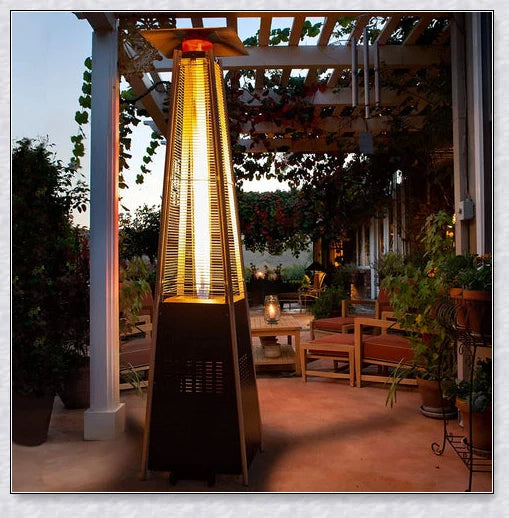 Premium stainless steel outdoor propane heater for patio, garden, or park use, providing efficient and safe warmth in cold weather