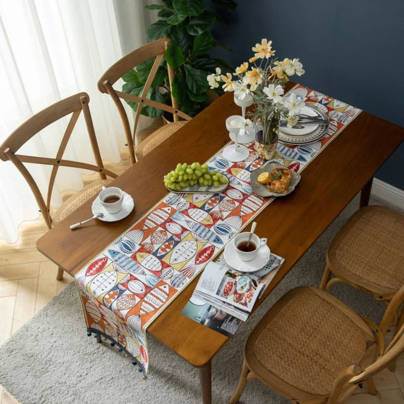 Homeenjoy UK Festive Jacquard Fish Table Runner for Dining and Decor