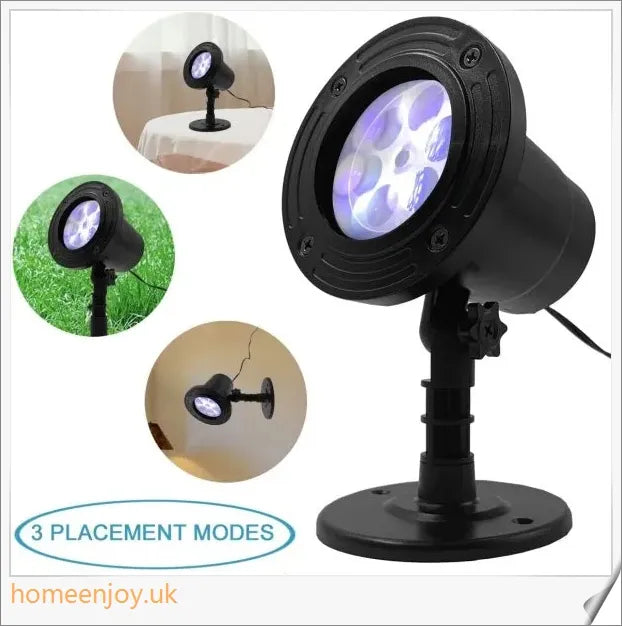 Christmas Falling Snow Flake LED Light Projector creating a snowy scene in a backyard or garden