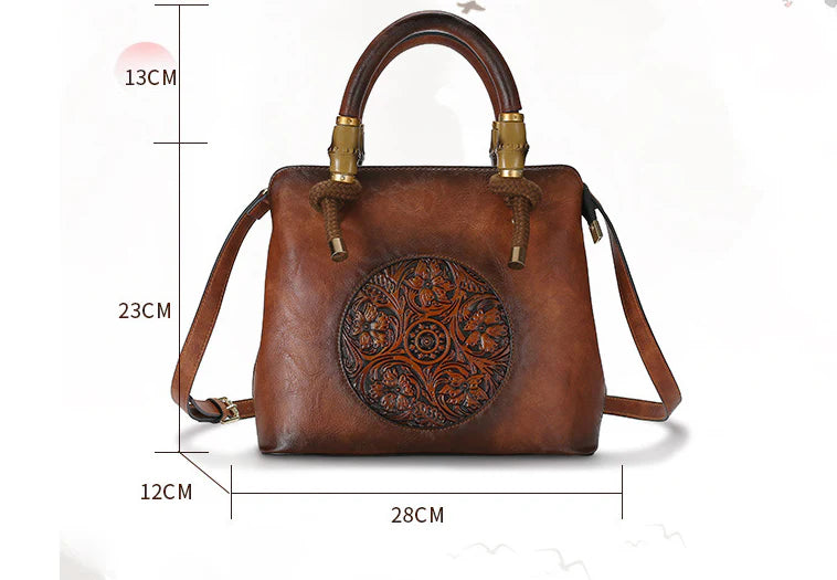 Bamboo large capacity one-shoulder messenger bag with retro-inspired design and ample storage compartments