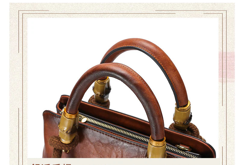 Bamboo large capacity one-shoulder messenger bag with retro-inspired design and ample storage compartments