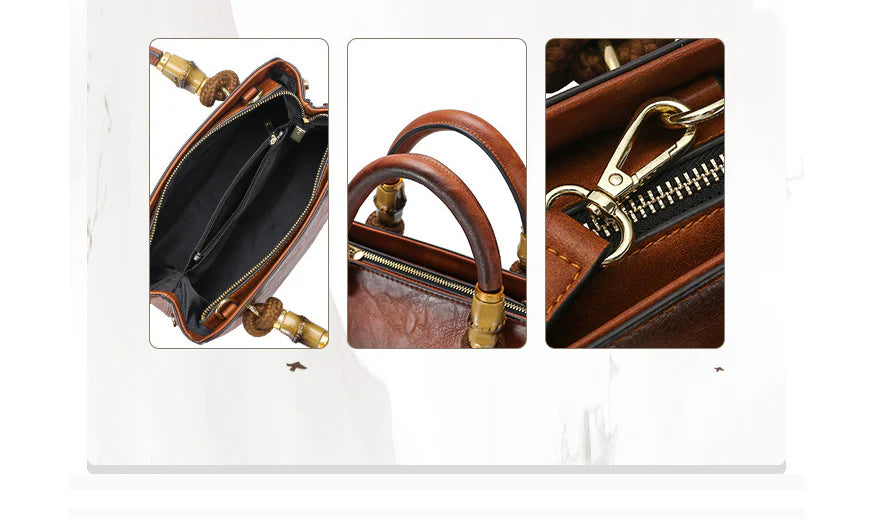 Bamboo large capacity one-shoulder messenger bag with retro-inspired design and ample storage compartments