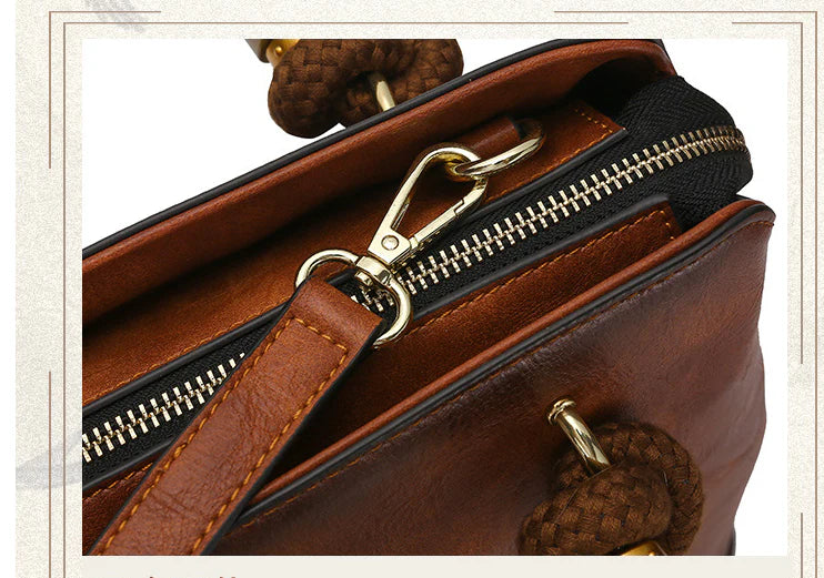 Bamboo large capacity one-shoulder messenger bag with retro-inspired design and ample storage compartments