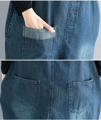Casual literary women's plus size denim overalls with a high-waisted design and distressed accents for a stylish, comfortable look.