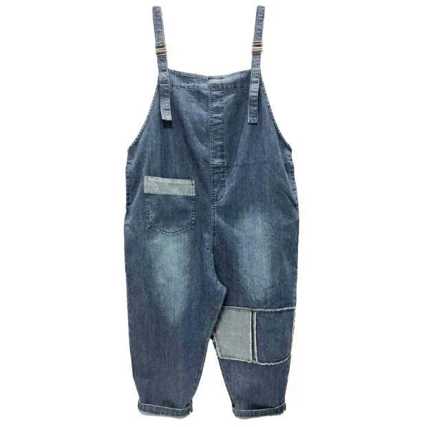 Casual literary women's plus size denim overalls with a high-waisted design and distressed accents for a stylish, comfortable look.