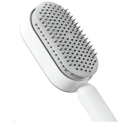 A premium hair brush with one-click self-cleaning, 3D air cushion massage, and versatile styling capabilities for effortless hair care at home.