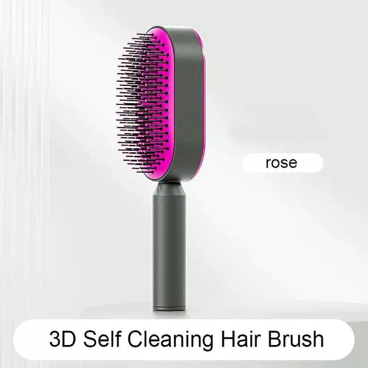 A premium hair brush with one-click self-cleaning, 3D air cushion massage, and versatile styling capabilities for effortless hair care at home.