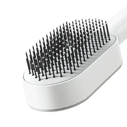 A premium hair brush with one-click self-cleaning, 3D air cushion massage, and versatile styling capabilities for effortless hair care at home.
