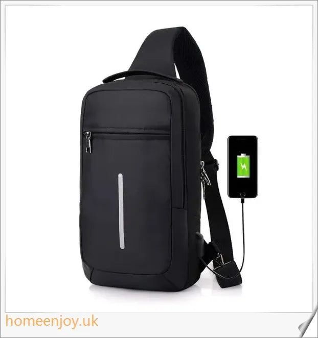 Anti-theft USB charging chest bag with secure zipper closure, hidden pockets, and integrated charging port