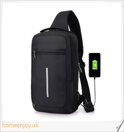 Anti-theft USB charging chest bag with secure zipper closure, hidden pockets, and integrated charging port