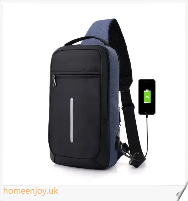 Anti-theft USB charging chest bag with secure zipper closure, hidden pockets, and integrated charging port